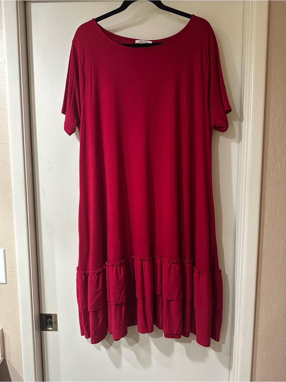 Zenana Outfitters Red Ruffle-Hem Midi Short Sleeve Dress